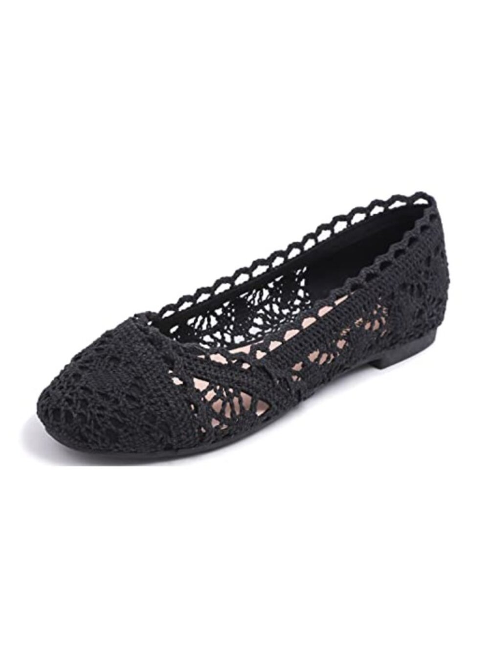 Lace Crochet Ballet Flats Round Toe Slip On Comfortable Breathable Women's Shoes